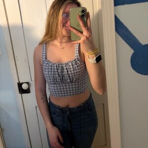 Hollister blue and white plaid tank top